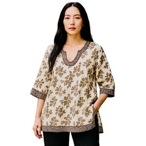 Elementz White floral Print Women's Boho Top Size 2X